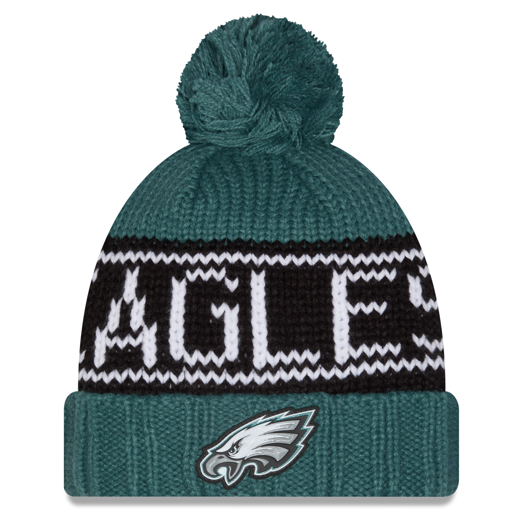 Women's New Era Midnight Green Philadelphia Eagles 2026 Sideline Cold Weather  Cuffed Knit Hat with Pom