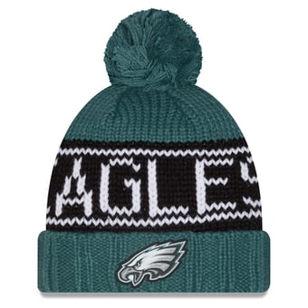 Women's New Era Midnight Green Philadelphia Eagles 2026 Sideline Cold Weather  Cuffed Knit Hat with Pom