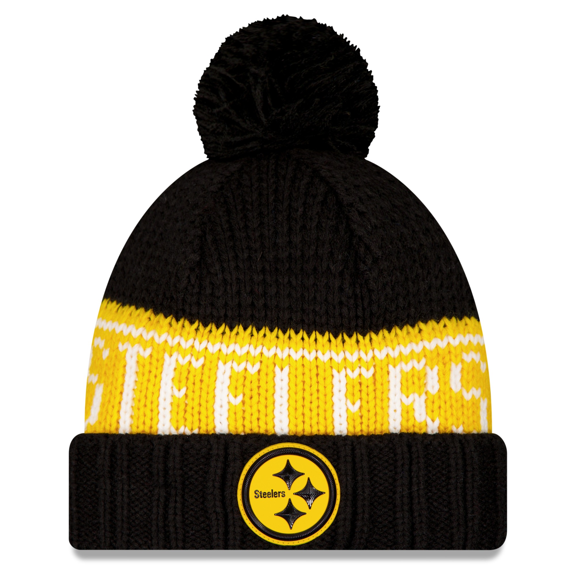 Women's New Era Black Pittsburgh Steelers 2026 Sideline Cold Weather Cuffed Knit Hat with Pom