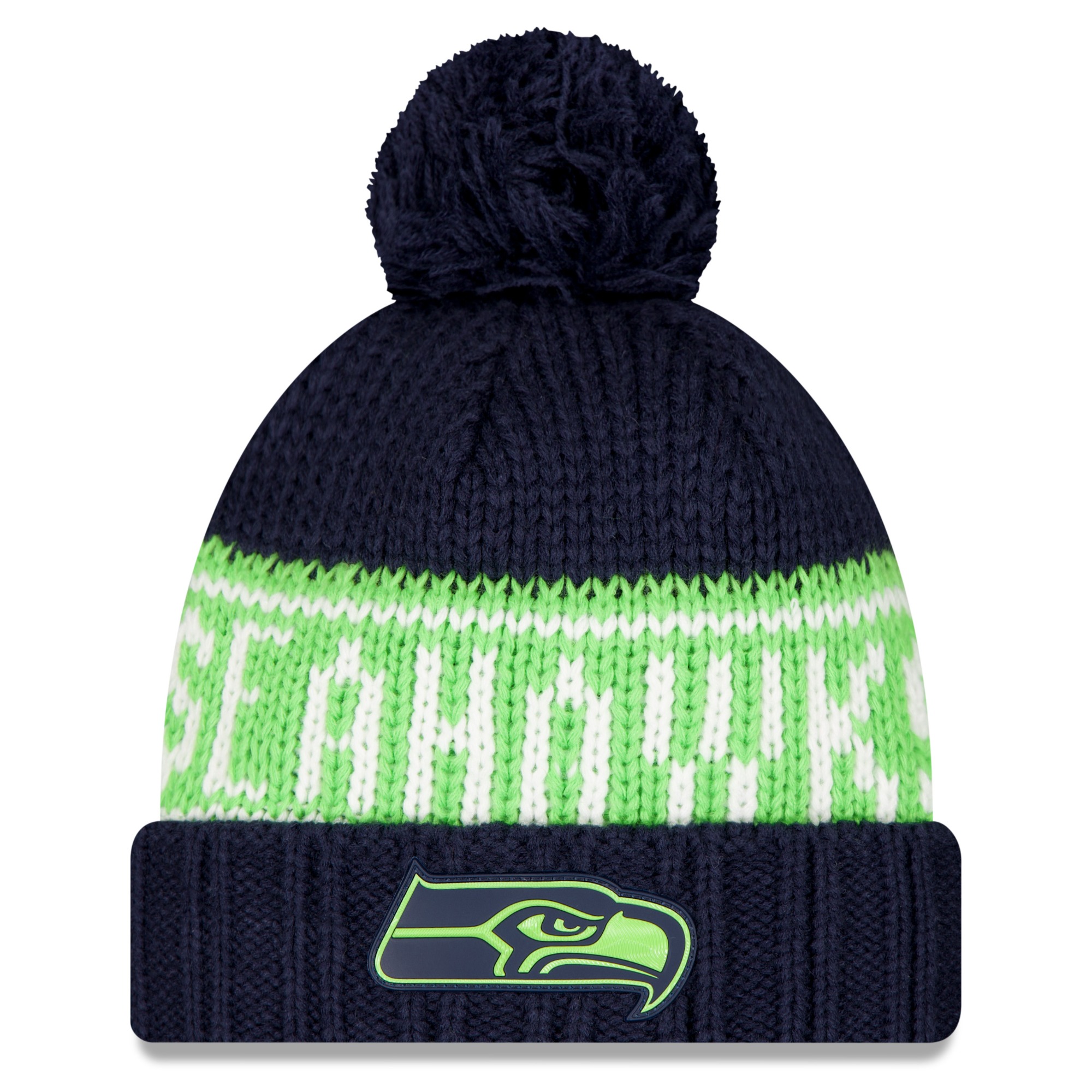 Women's New Era College Navy Seattle Seahawks 2026 Sideline Cold Weather  Cuffed Knit Hat with Pom