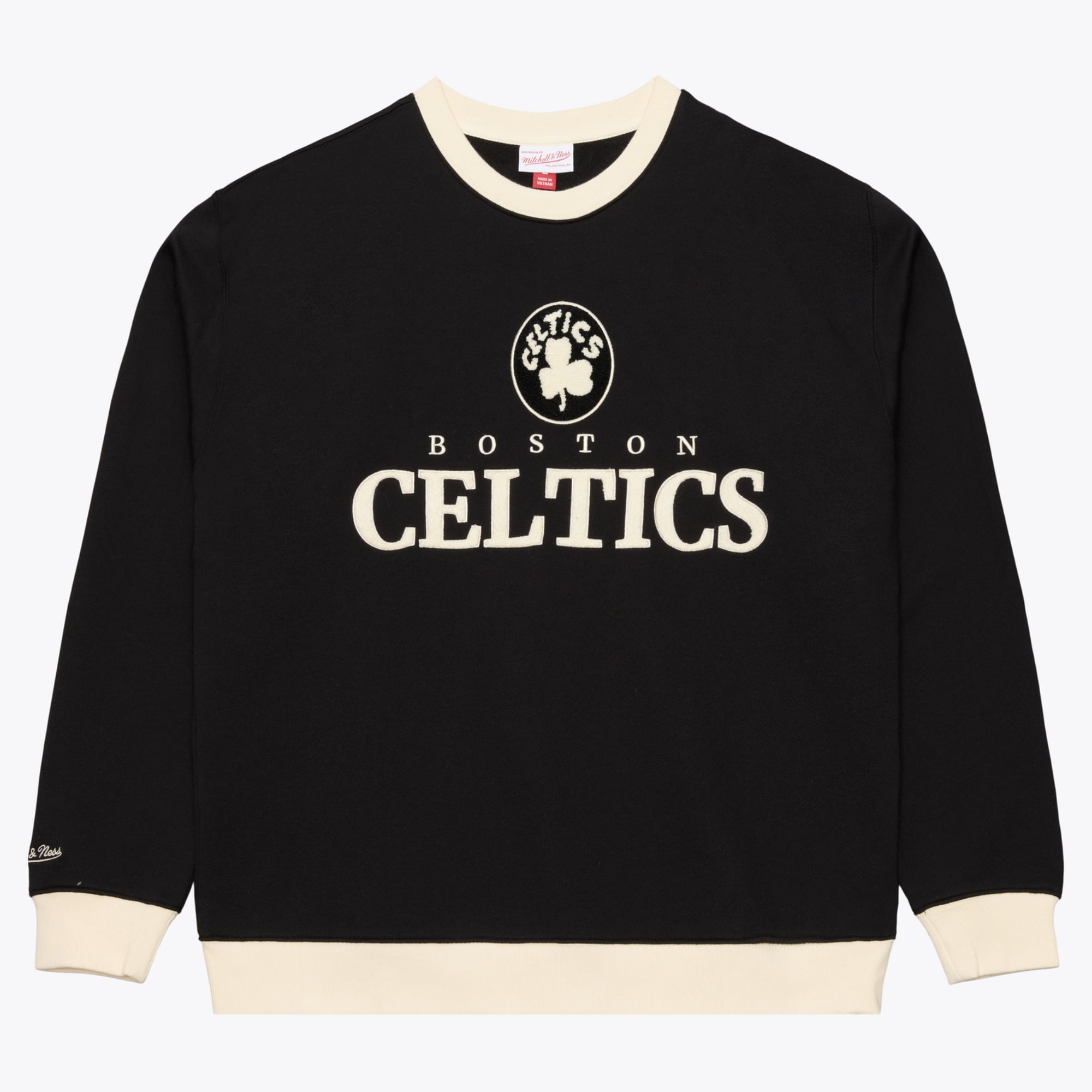 Men's Mitchell & Ness Black Boston Celtics Cookies & Cream Fleece Crewneck Sweatshirt