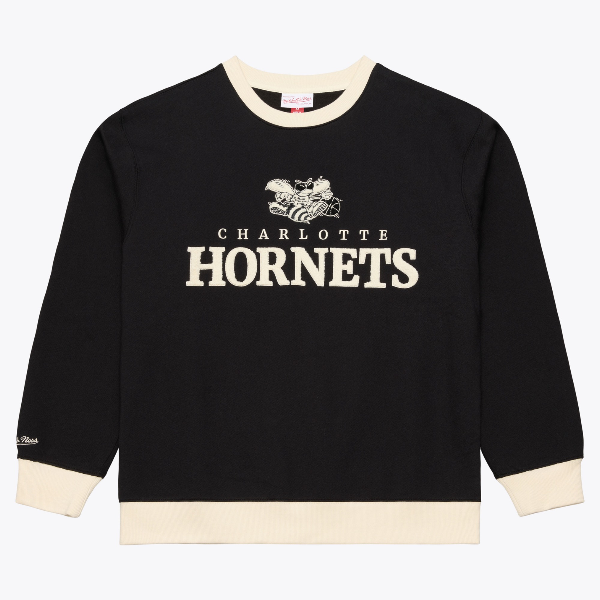Men's Mitchell & Ness  Black Charlotte Hornets Cookies & Cream Fleece Crewneck Sweatshirt