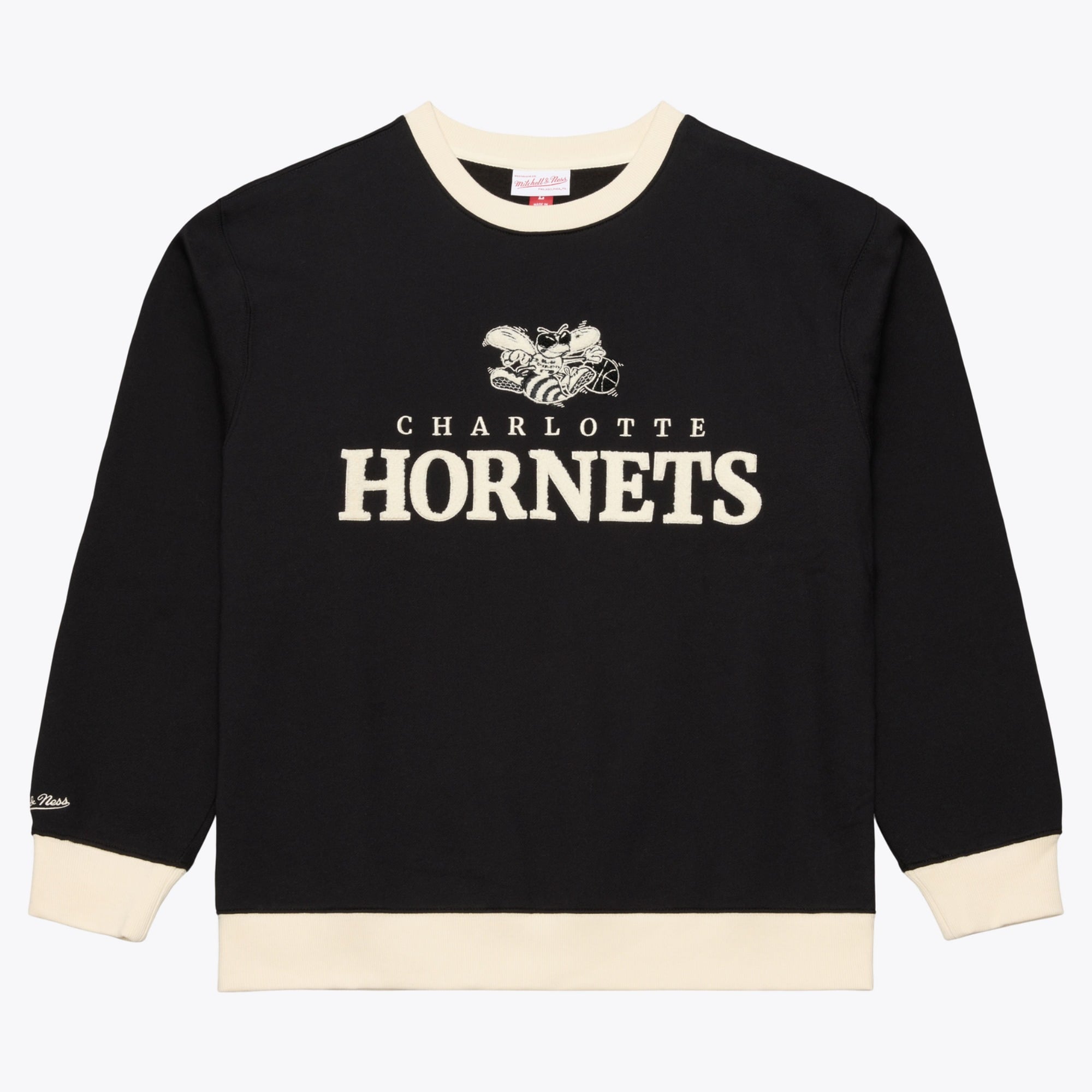 Men's Mitchell & Ness  Black Charlotte Hornets Cookies & Cream Fleece Crewneck Sweatshirt
