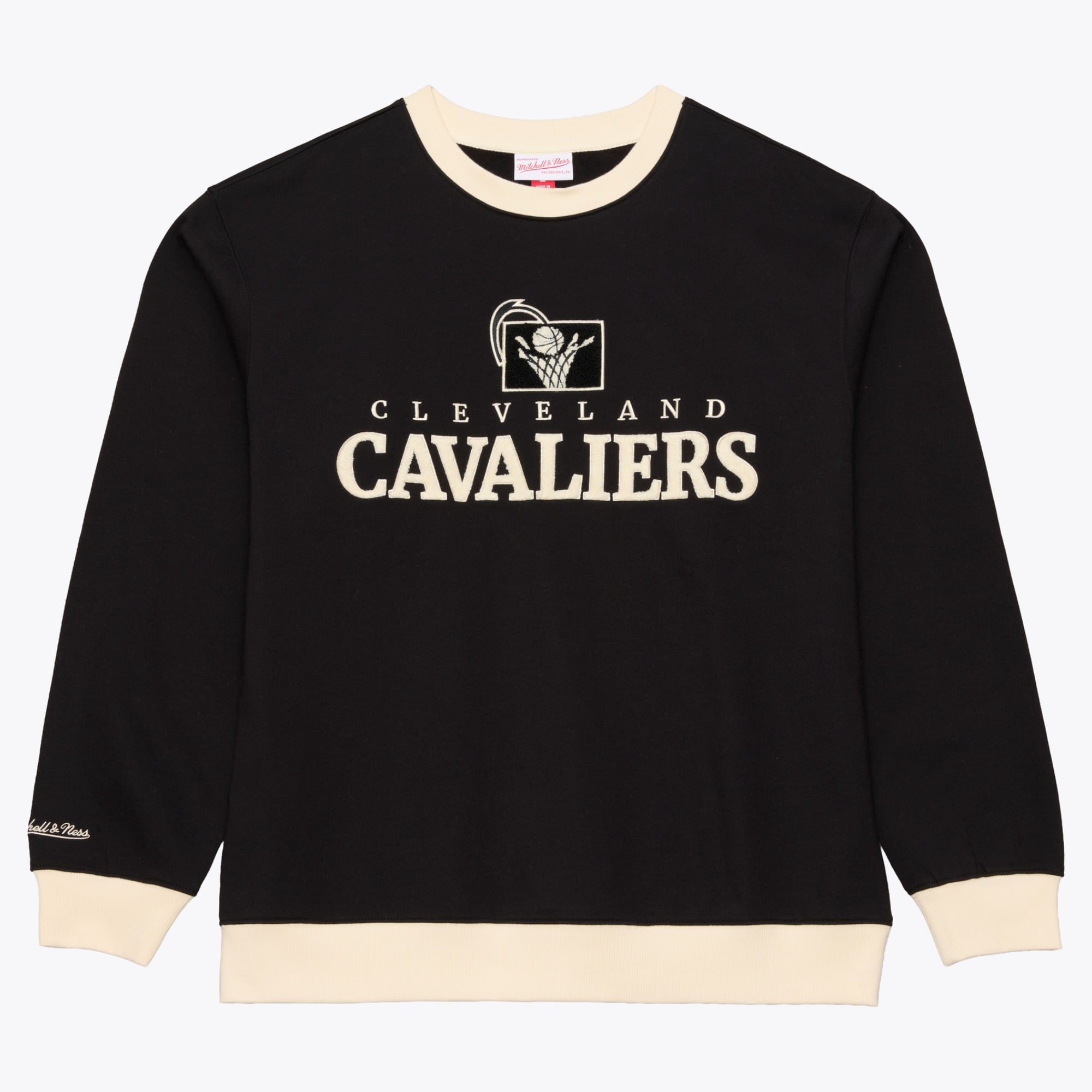Men's Mitchell & Ness Black Cleveland Cavaliers Cookies & Cream Fleece Crewneck Sweatshirt