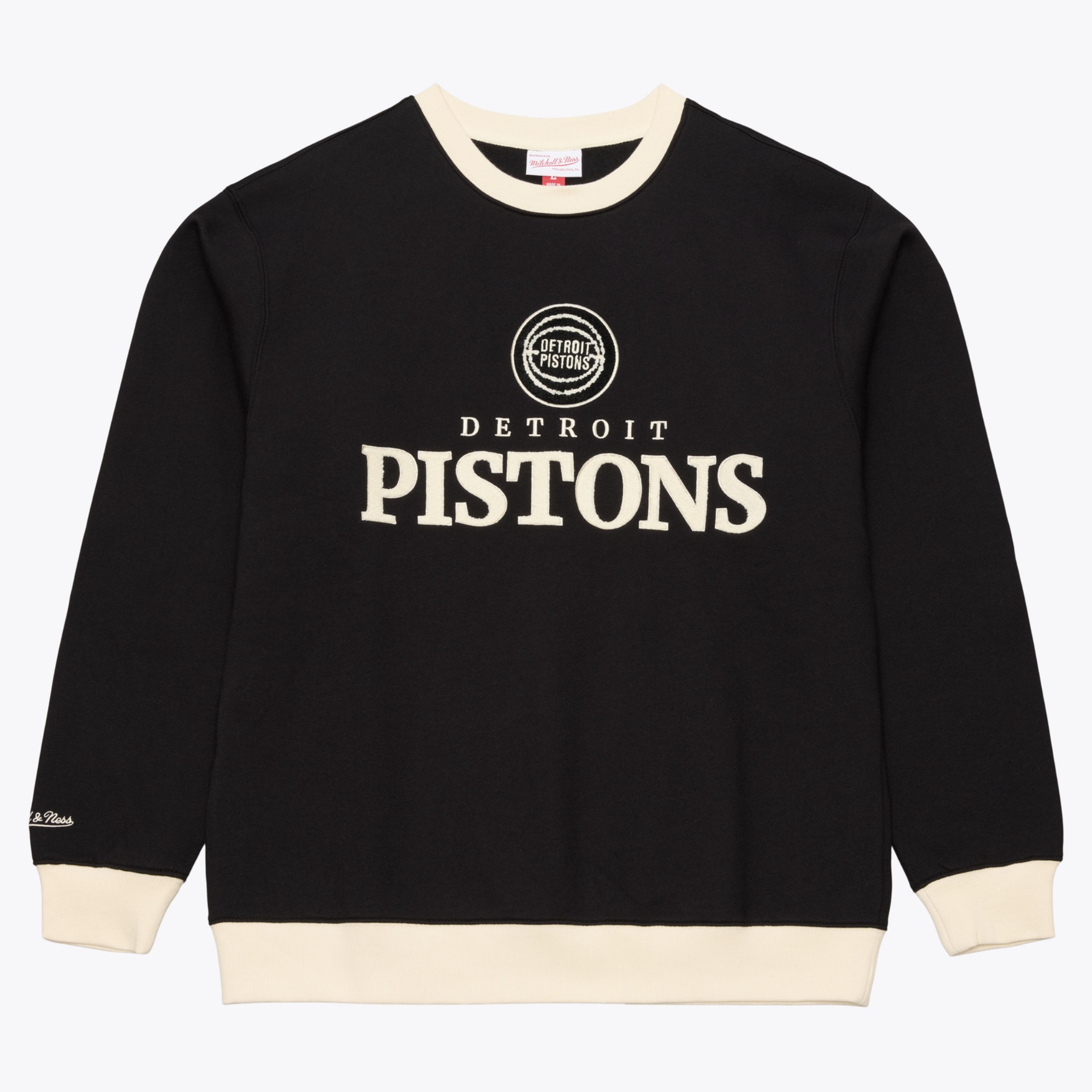 Men's Mitchell & Ness  Black Detroit Pistons Cookies & Cream Fleece Crewneck Sweatshirt