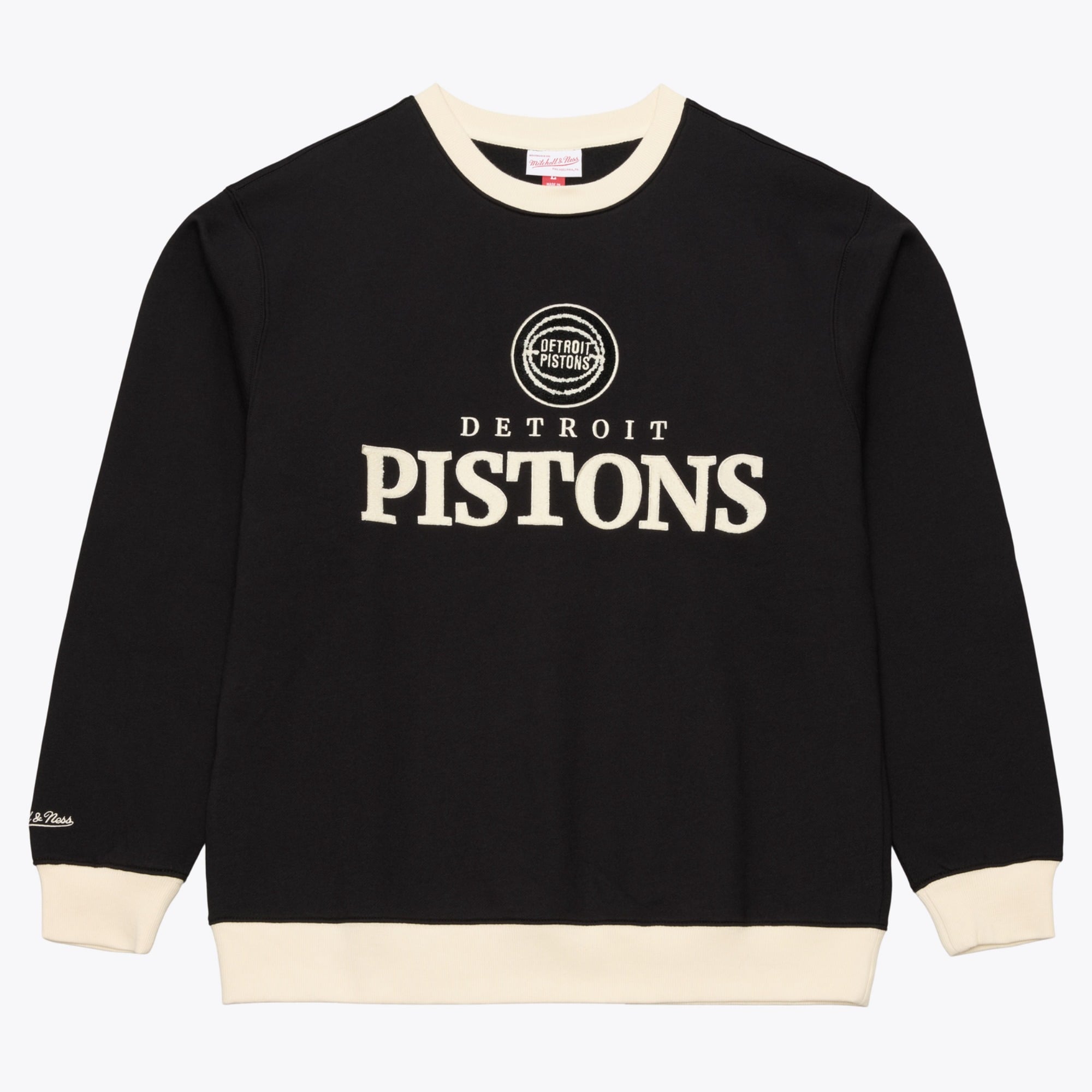 Men's Mitchell & Ness Black Detroit Pistons Cookies & Cream Fleece Crewneck Sweatshirt
