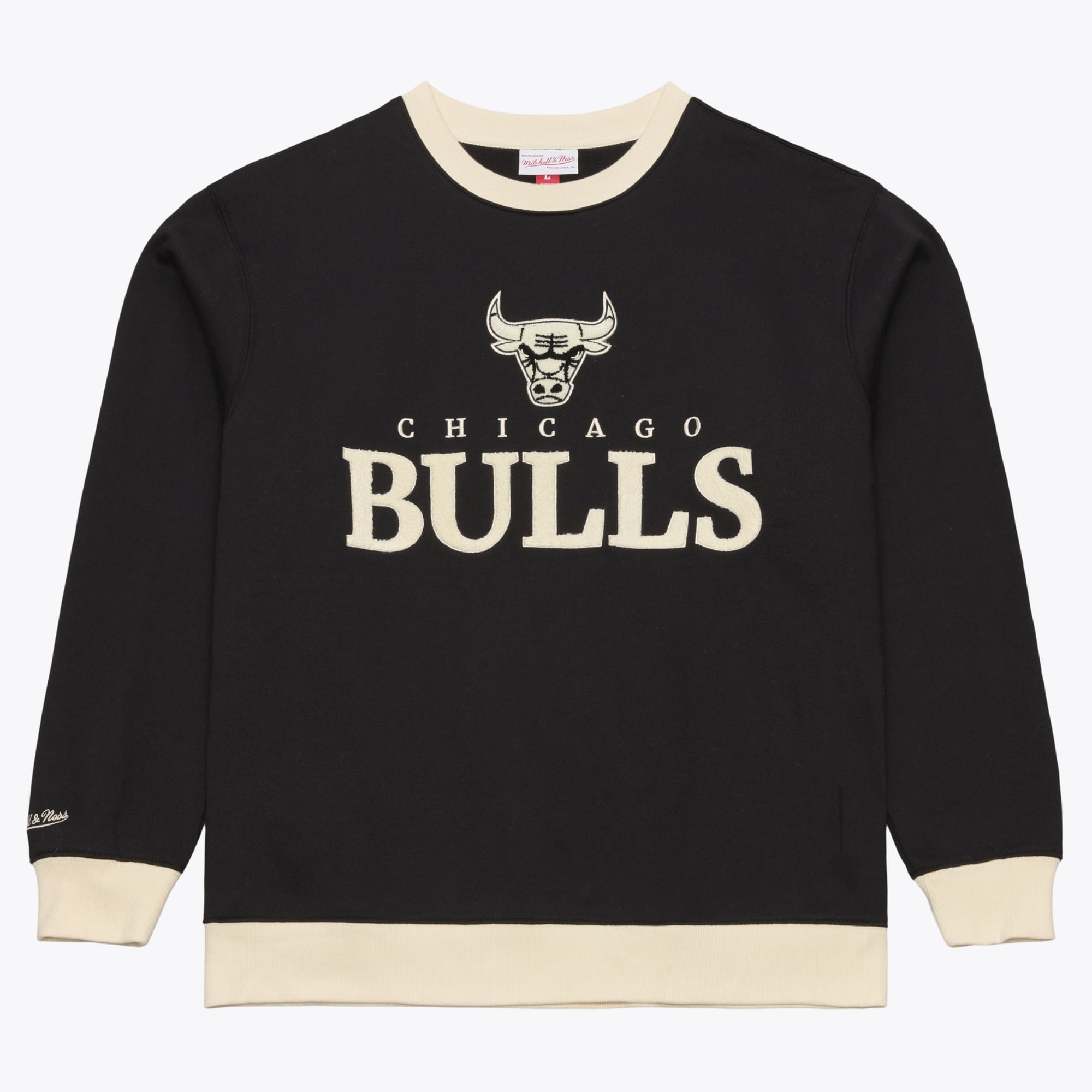 Men's Mitchell & Ness Black Chicago Bulls Cookies & Cream Fleece Crewneck Sweatshirt