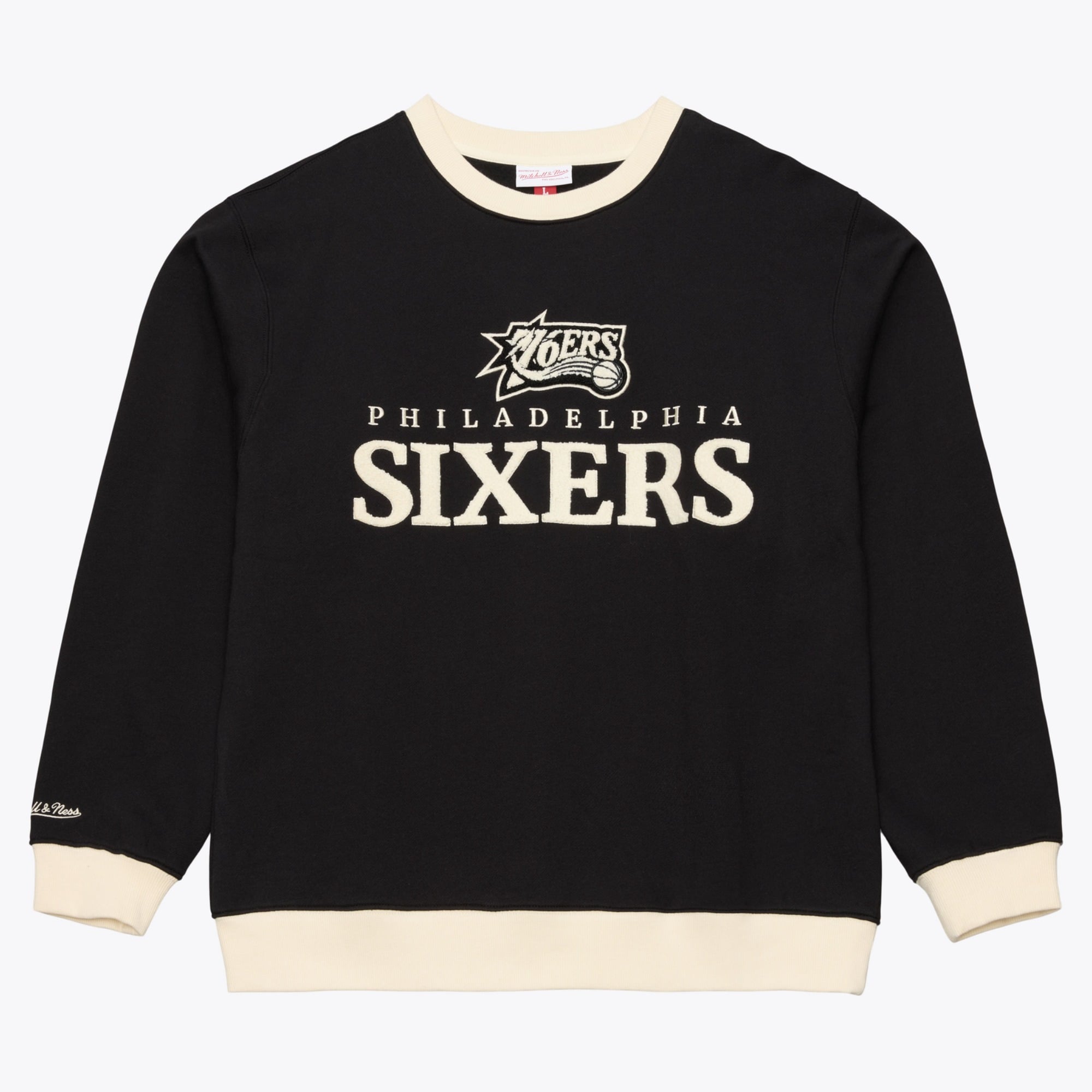 Men's Mitchell & Ness  Black Philadelphia 76ers Cookies & Cream Fleece Crewneck Sweatshirt
