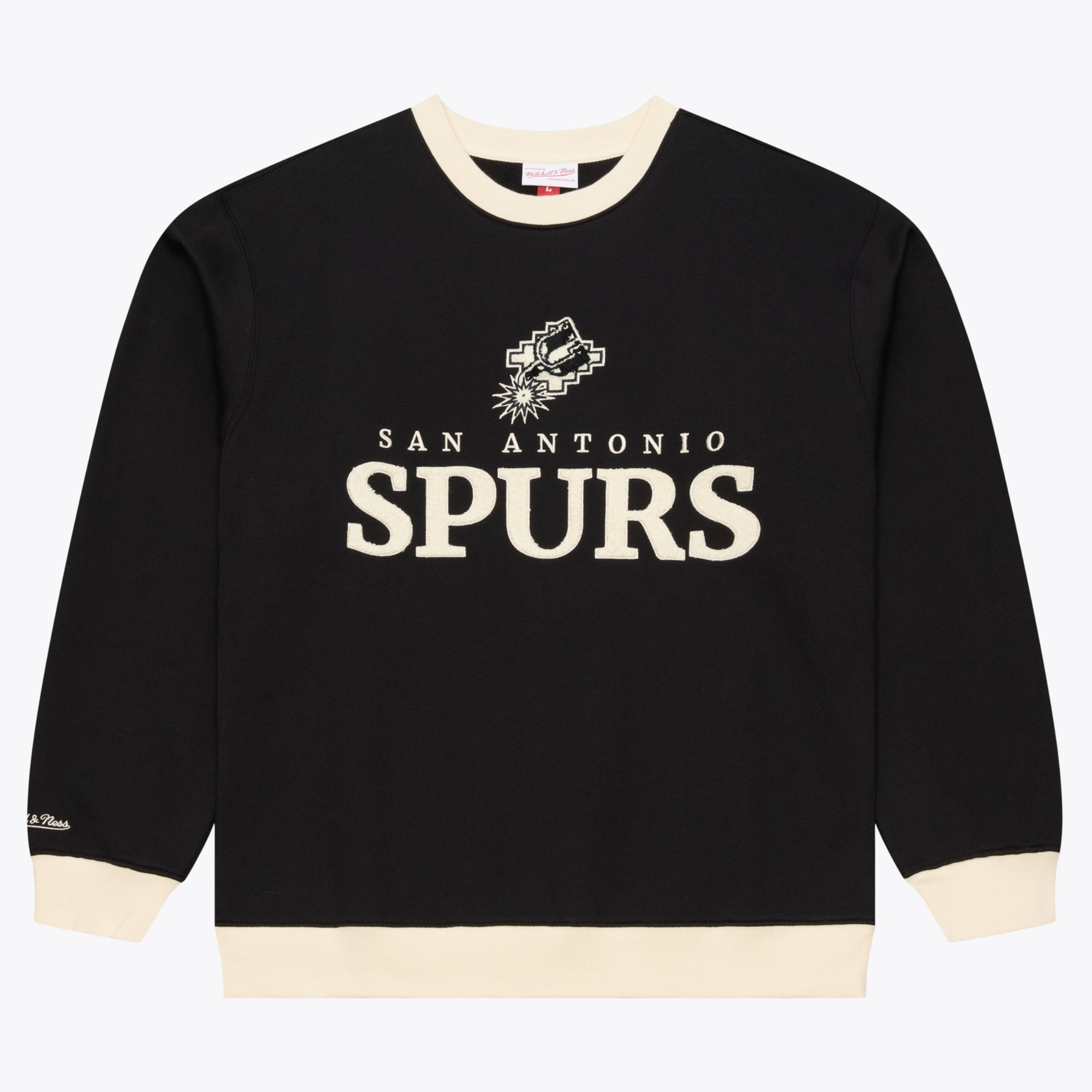 Men's Mitchell & Ness  Black San Antonio Spurs Cookies & Cream Fleece Crewneck Sweatshirt