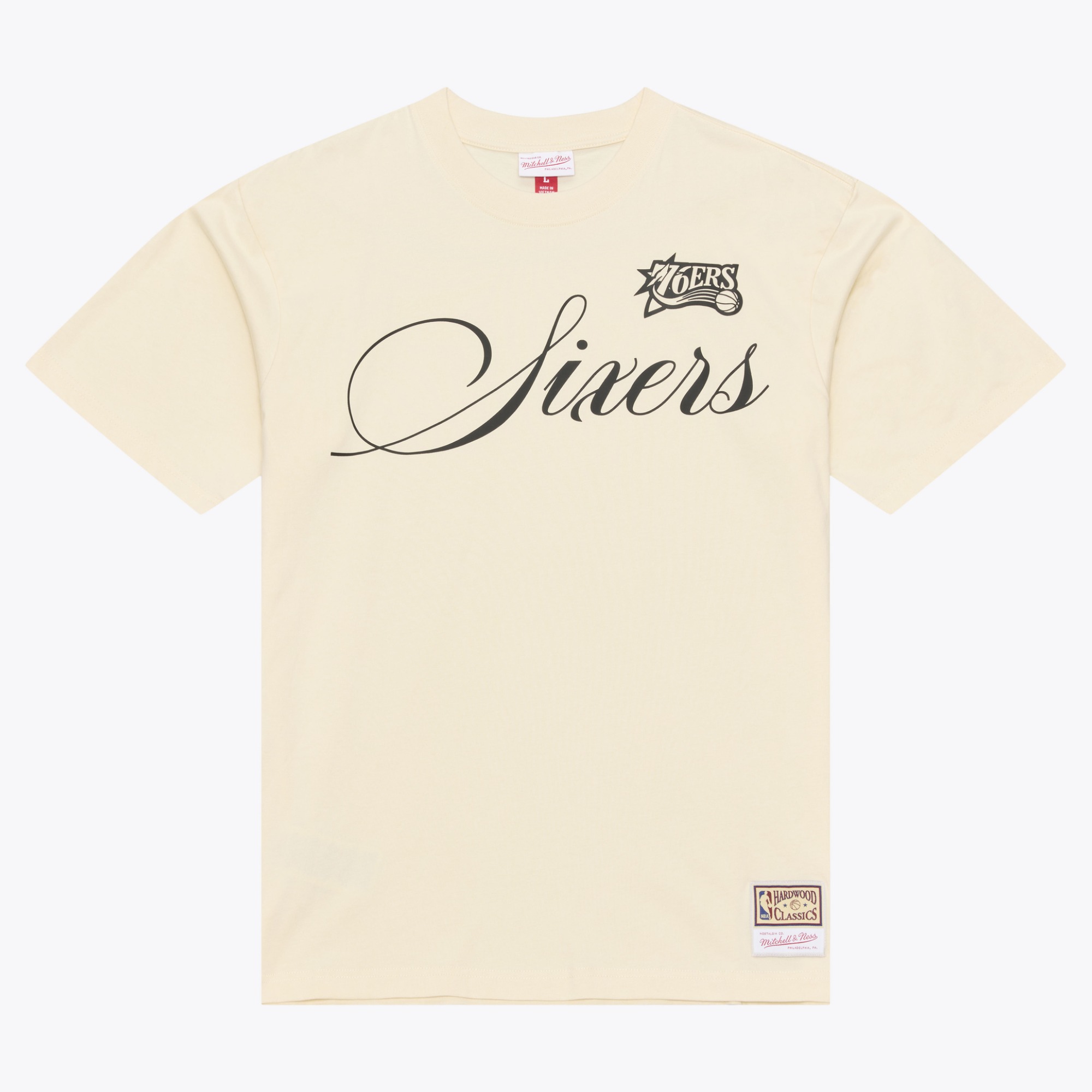 Men's Mitchell & Ness  Cream Philadelphia 76ers Hardwood Classics Cookies & Cream T-Shirt