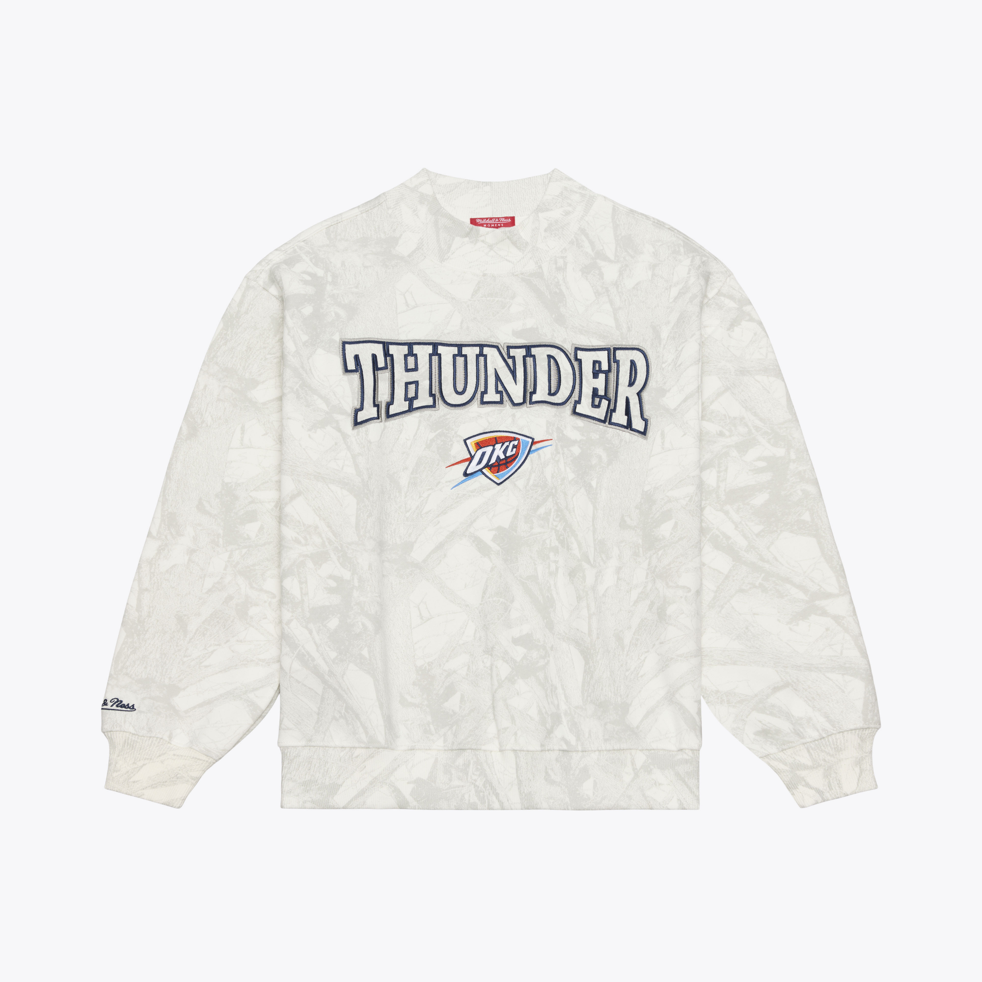 Women's Mitchell & Ness White Oklahoma City Thunder Ghosted Mock Neck Fleece Sweatshirt