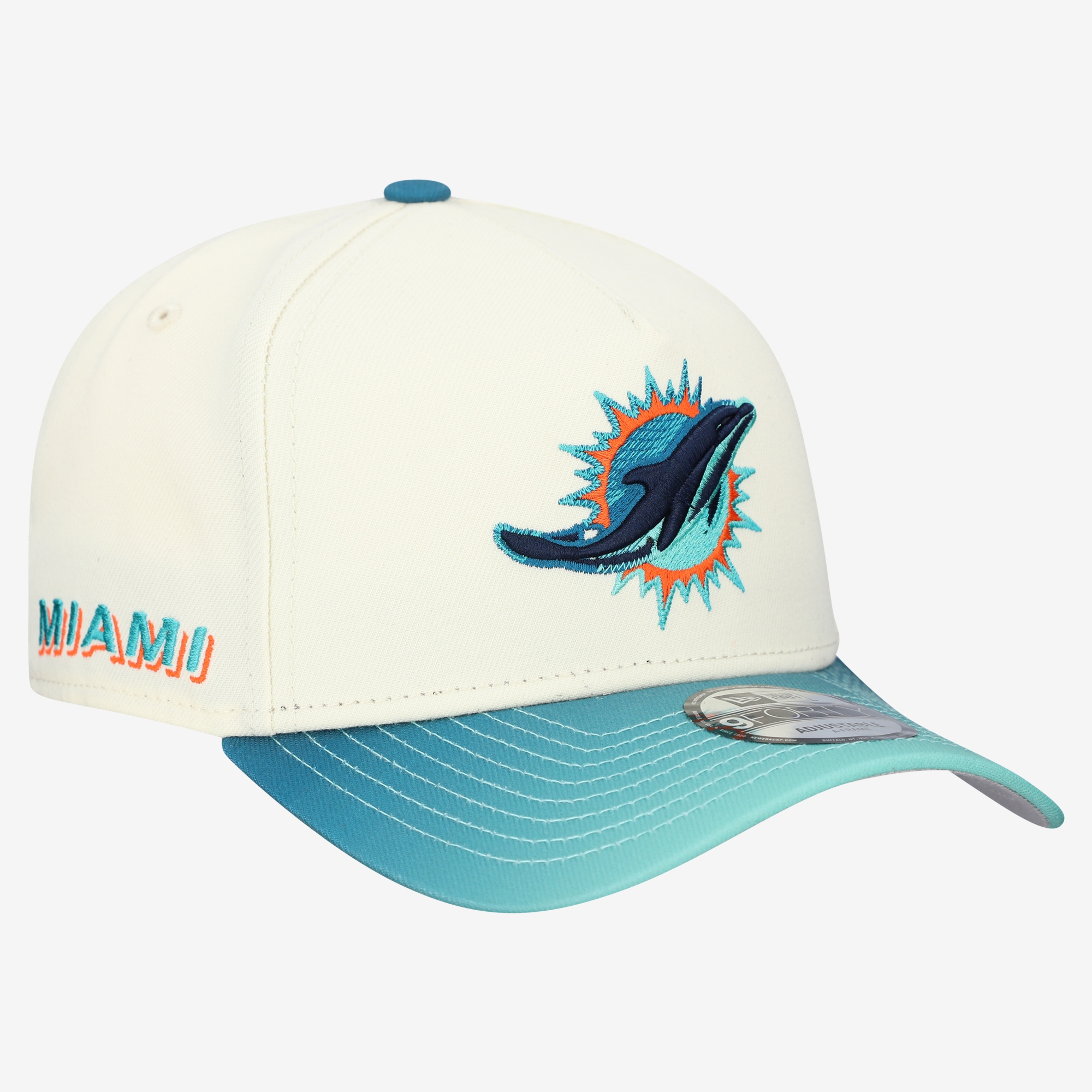 Men's New Era Cream Miami Dolphins Rivalries Collection 9FORTY A-Frame Adjustable Hat