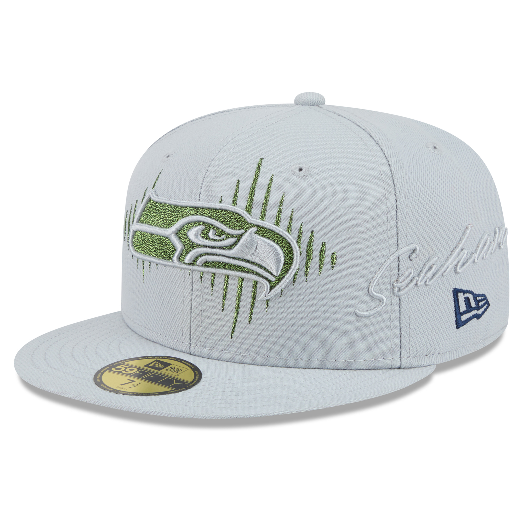 Men's New Era Gray Seattle Seahawks Rivalries Collection Fan Pack Side Script 59FIFTY Fitted Hat