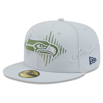 Men's New Era Gray Seattle Seahawks Rivalries Collection Fan Pack Side Script 59FIFTY Fitted Hat