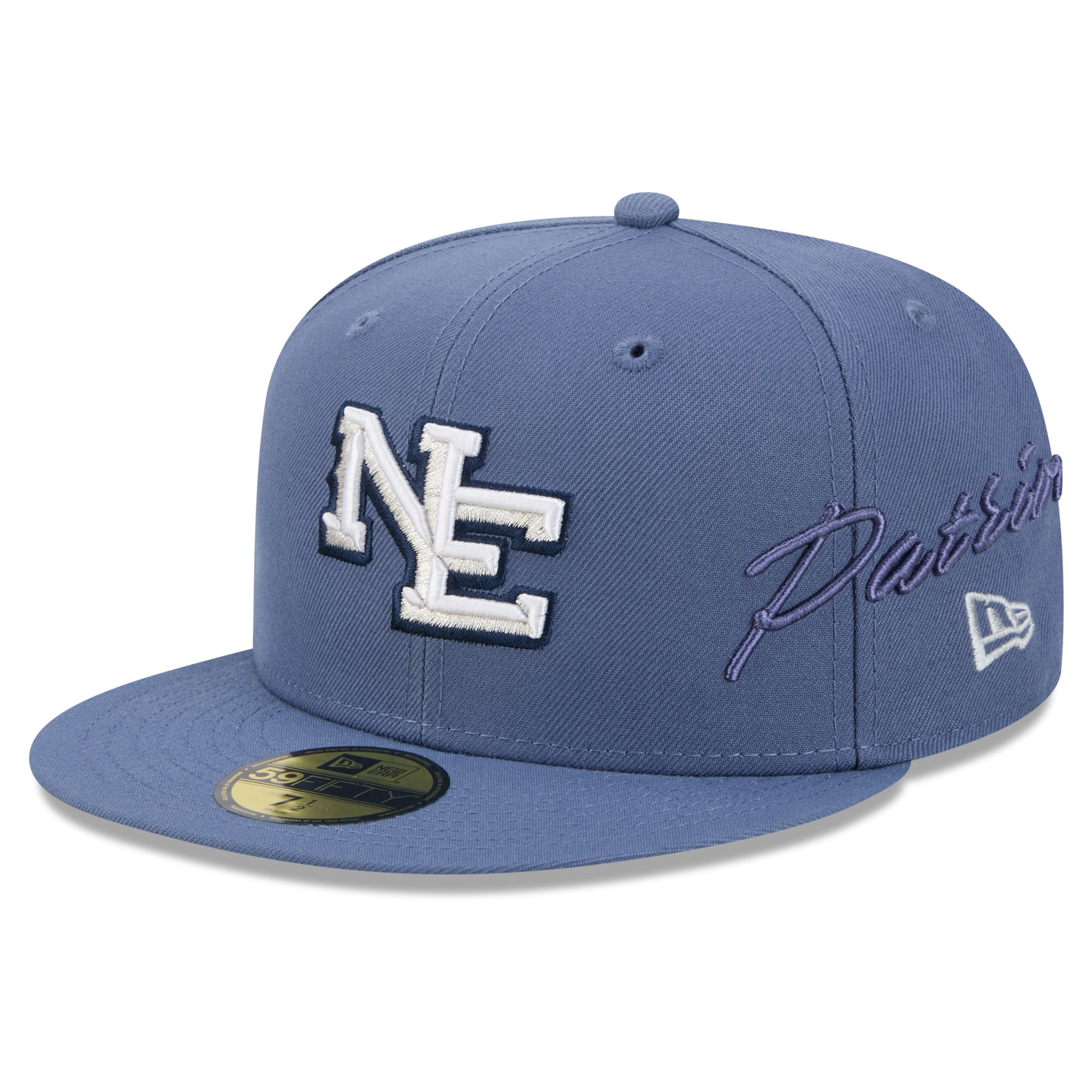 Men's New Era Blue New England Patriots Rivalries Collection Fan Pack Side Script 59FIFTY Fitted Hat