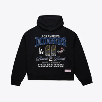 Women's Mitchell & Ness Black Los Angeles Dodgers Back 2 Back Trophies Cropped Hoodie