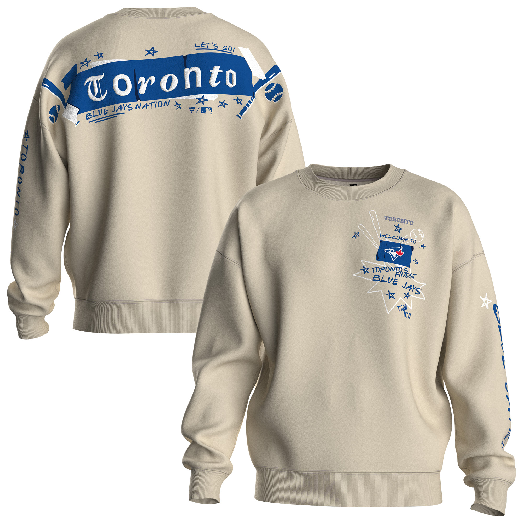 Women's Fanatics Beige Toronto Blue Jays Graffiti Fleece Sweatshirt