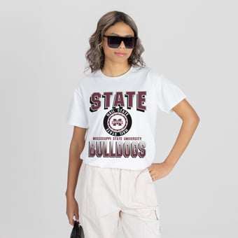 Women's Gameday Couture White Mississippi State Bulldogs All-Time Classic Oversized Flowy T-Shirt