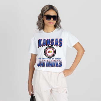 Women's Gameday Couture White Kansas Jayhawks All-Time Classic Oversized Flowy T-Shirt