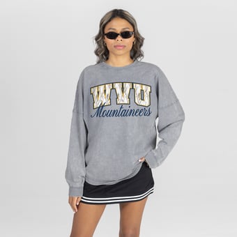 Women's Gameday Couture Gray West Virginia Mountaineers Snow Wash Oversized Long Sleeve T-Shirt