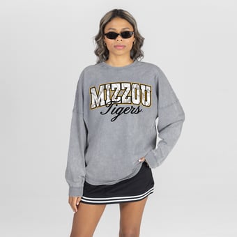Women's Gameday Couture Gray Missouri Tigers Snow Wash Oversized Long Sleeve T-Shirt
