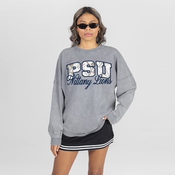 Women's Gameday Couture Gray Penn State Nittany Lions Snow Wash Oversized Long Sleeve T-Shirt