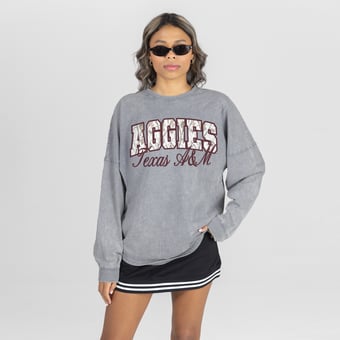 Women's Gameday Couture Gray Texas A&M Aggies Snow Wash Oversized Long Sleeve T-Shirt