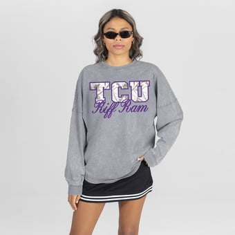 Women's Gameday Couture Gray TCU Horned Frogs Snow Wash Oversized Long Sleeve T-Shirt