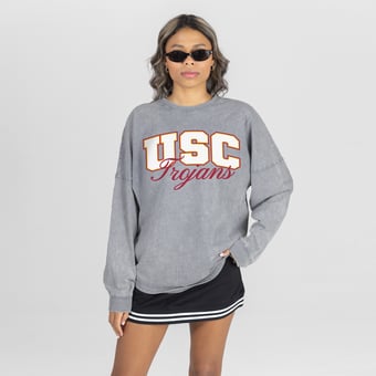 Women's Gameday Couture Gray USC Trojans Snow Wash Oversized Long Sleeve T-Shirt