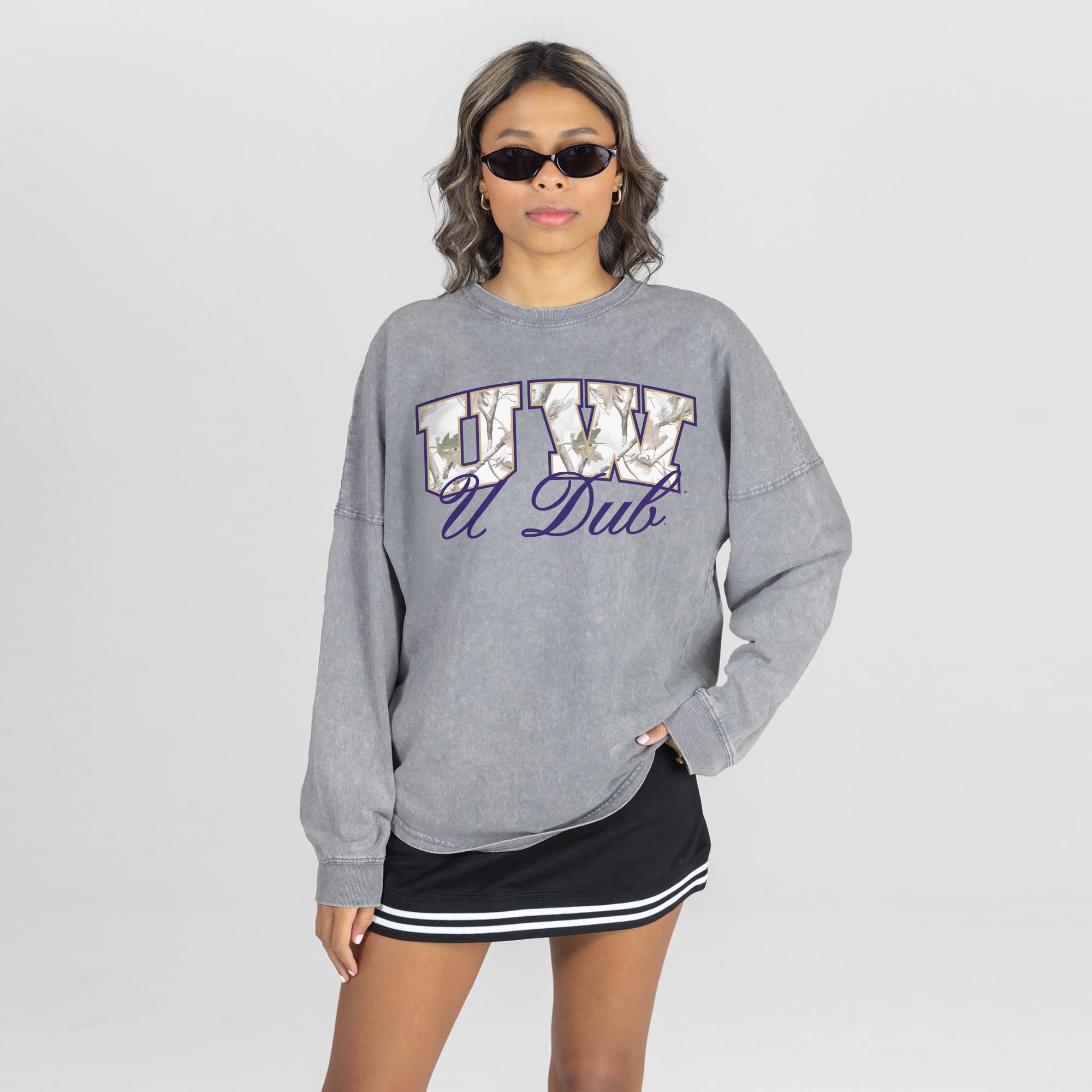 Women's Gameday Couture Gray Washington Huskies Snow Wash Oversized Long Sleeve T-Shirt