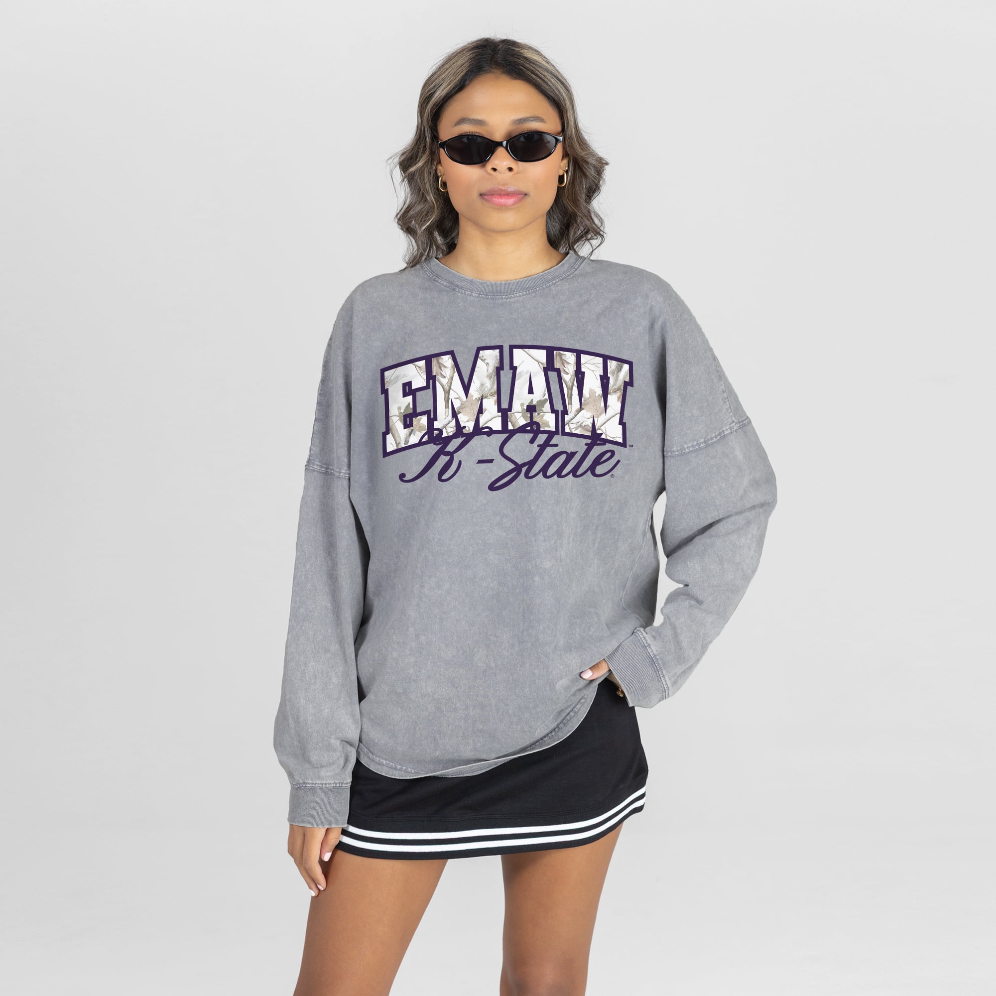 Women's Gameday Couture Gray Kansas State Wildcats Snow Wash Oversized Long Sleeve T-Shirt