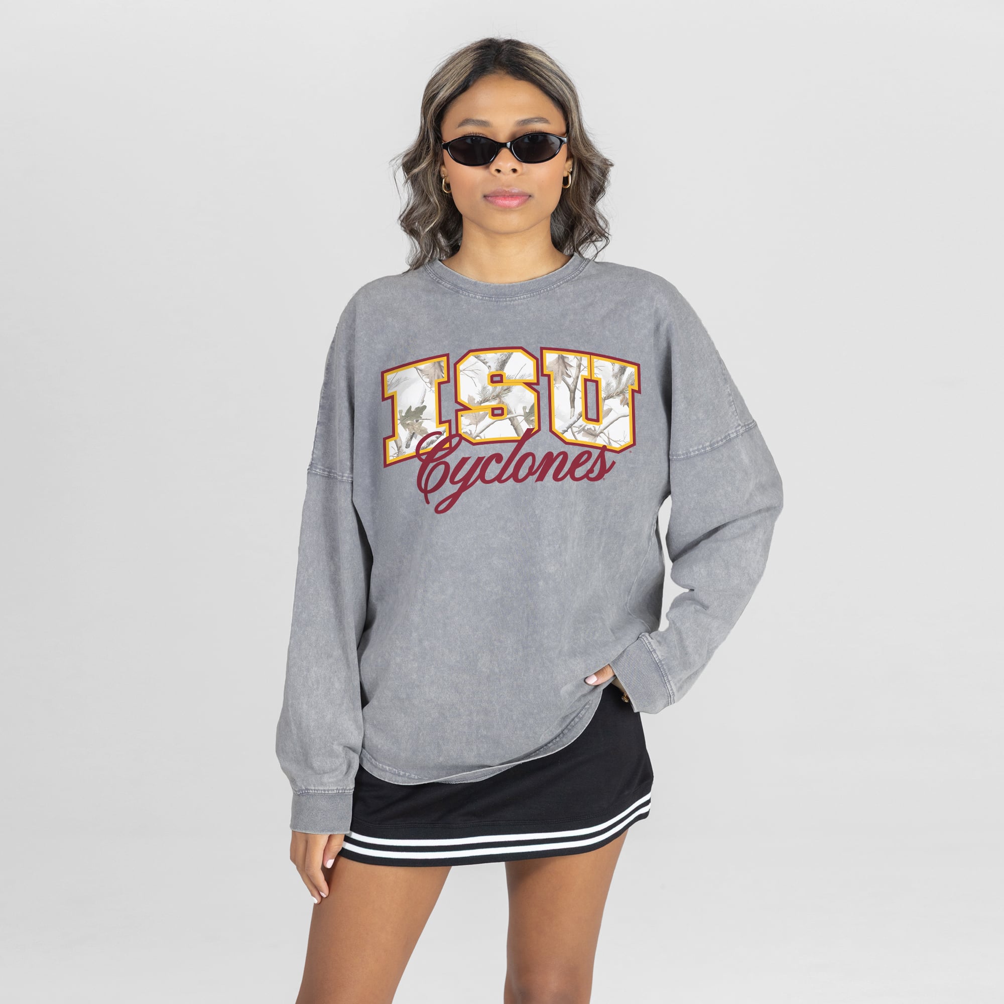 Women's Gameday Couture Gray Iowa State Cyclones Snow Wash Oversized Long Sleeve T-Shirt
