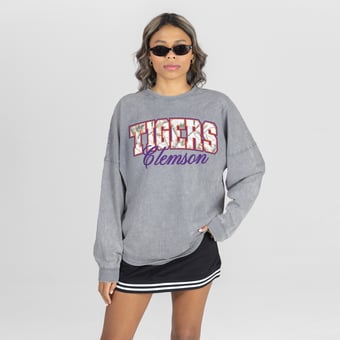 Women's Gameday Couture Gray Clemson Tigers Snow Wash Oversized Long Sleeve T-Shirt