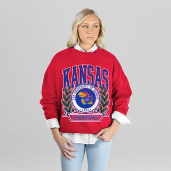 Women's Gameday Couture Red Kansas Jayhawks Classic Archives Oversized Premium Fleece Sweatshirt