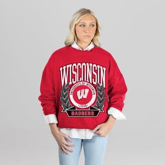 Women's Gameday Couture Red Wisconsin Badgers Classic Archives Oversized Premium Fleece Sweatshirt