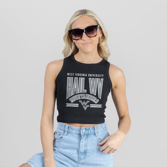 Women's Gameday Couture Black West Virginia Mountaineers Mic Drop Essential Ribbed Cropped Tank Top