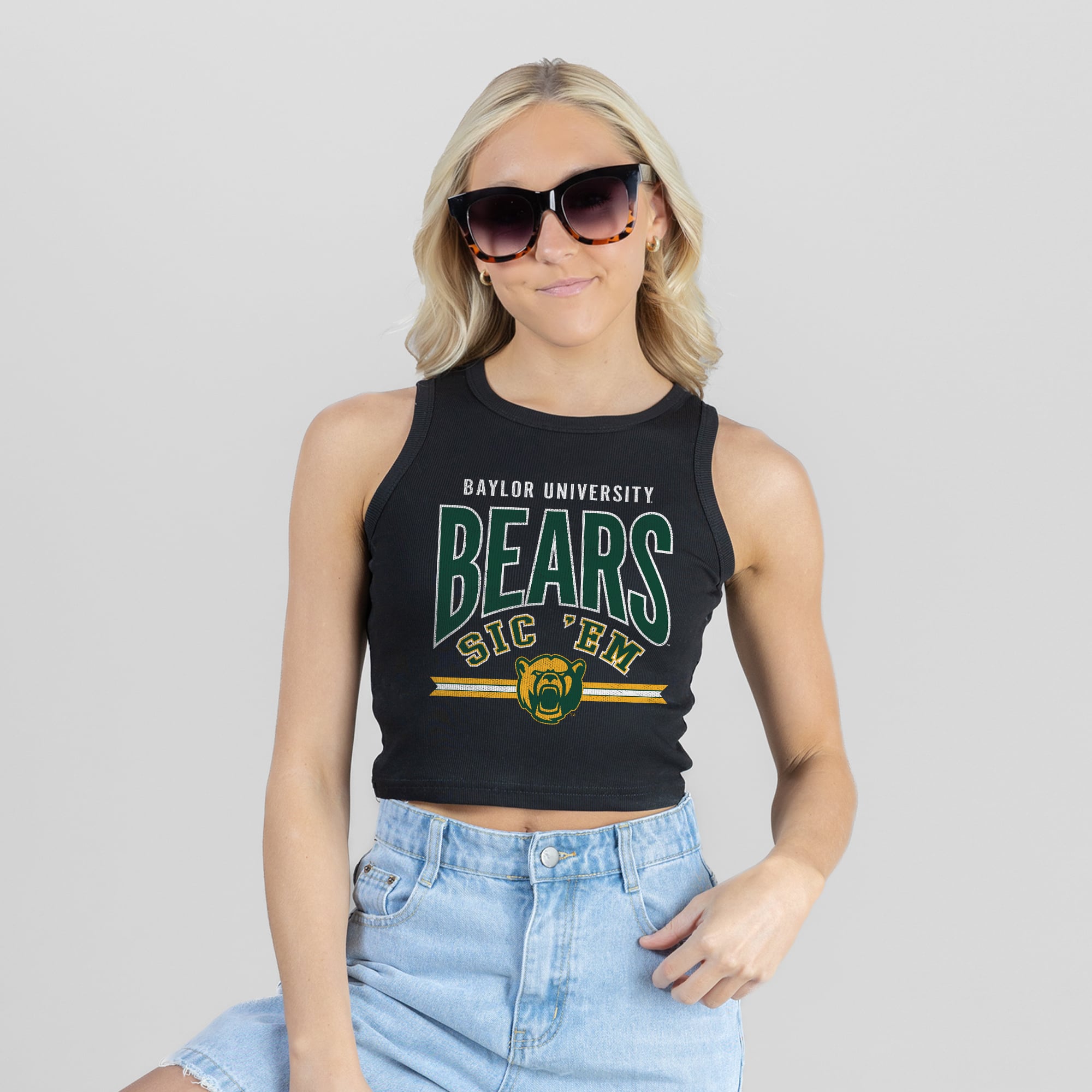 Women's Gameday Couture Black Baylor Bears Mic Drop Essential Ribbed Cropped Tank Top