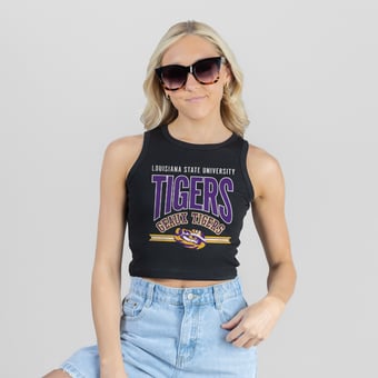 Women's Gameday Couture Black LSU Tigers Mic Drop Essential Ribbed Cropped Tank Top