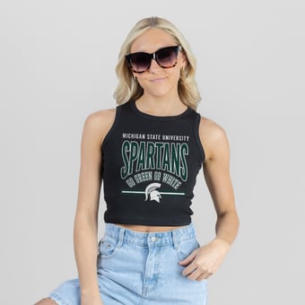 Women's Gameday Couture Black Michigan State Spartans Mic Drop Essential Ribbed Cropped Tank Top