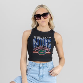 Women's Gameday Couture Black Florida Gators Mic Drop Essential Ribbed Cropped Tank Top