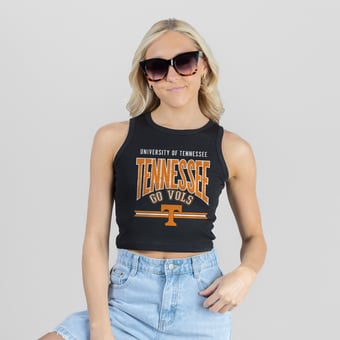 Women's Gameday Couture Black Tennessee Volunteers Mic Drop Essential Ribbed Cropped Tank Top