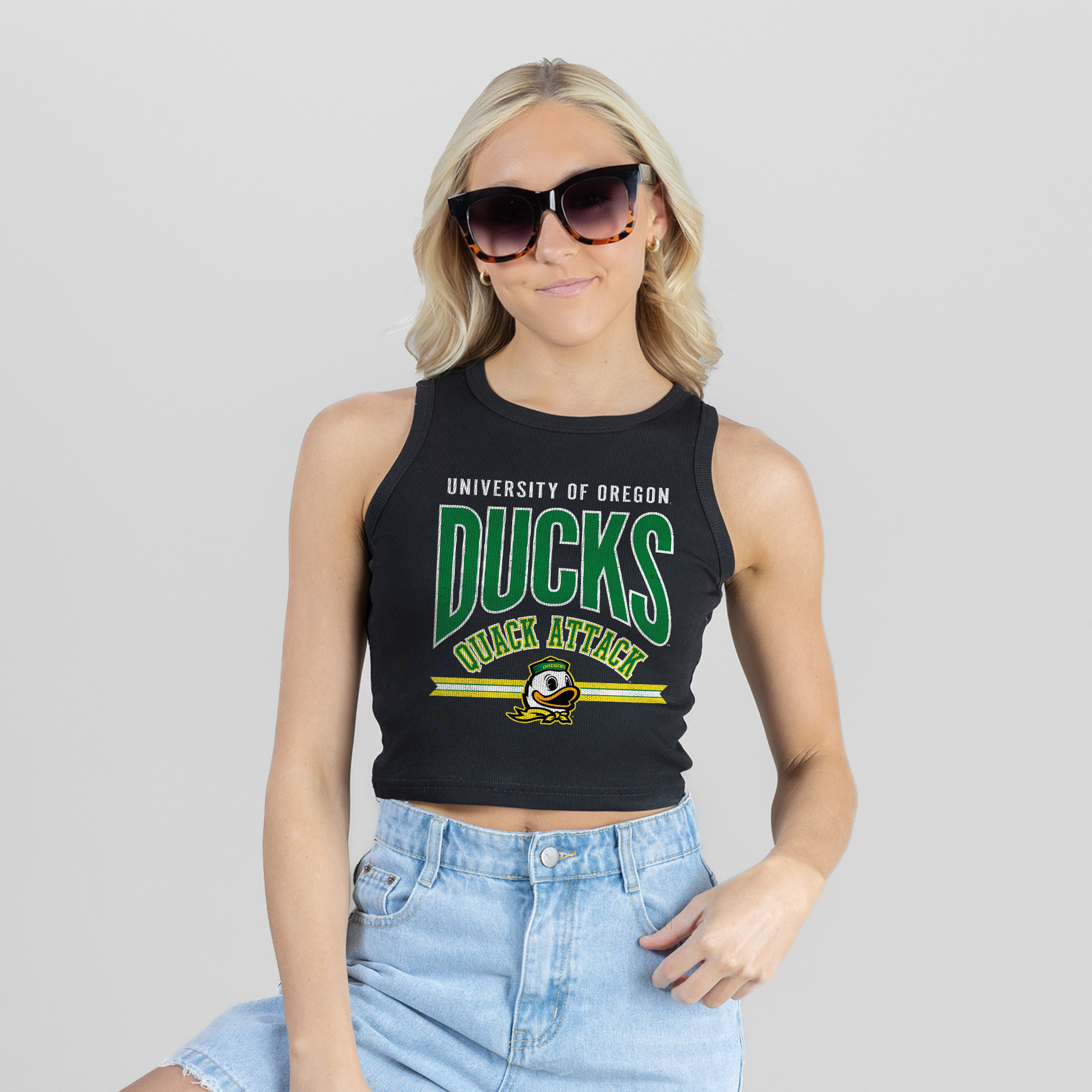 Women’s Gameday Couture Black Oregon Ducks Mic Drop Essential Ribbed Cropped Tank Top