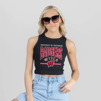 Women's Gameday Couture Black Wisconsin Badgers Mic Drop Essential Ribbed Cropped Tank Top