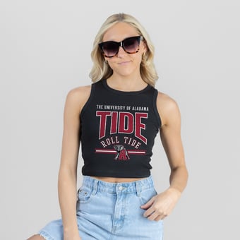 Women's Gameday Couture Black Alabama Crimson Tide Mic Drop Essential Ribbed Cropped Tank Top
