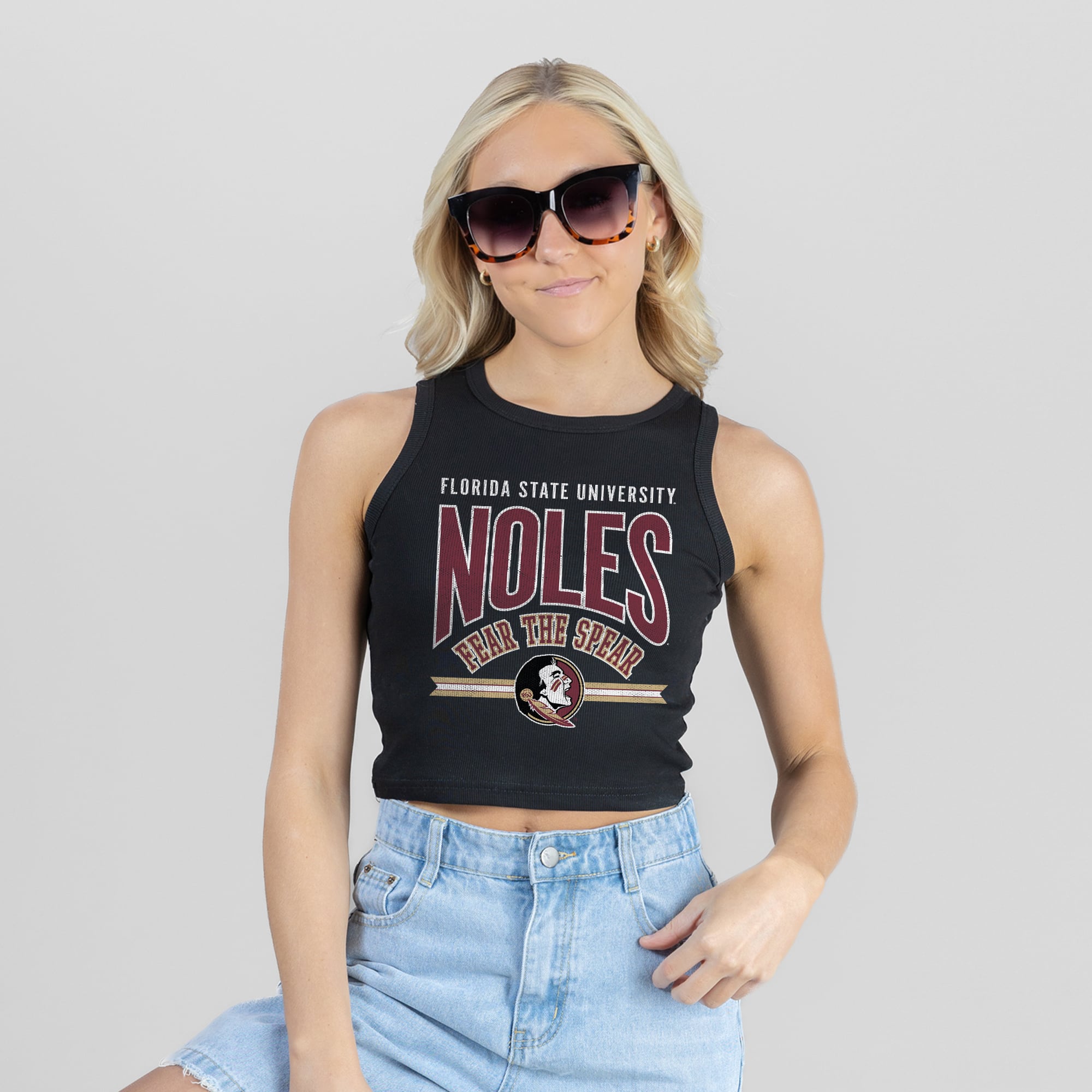 Women's Gameday Couture Black Florida State Seminoles Mic Drop Essential Ribbed Cropped Tank Top