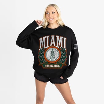 Women's Gameday Couture Black Miami Hurricanes Oversized Victory Lane Black Label Premium Fleece Sweatshirt