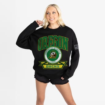 Women's Gameday Couture Black Oregon Ducks Oversized Victory Lane Black Label Premium Fleece Sweatshirt