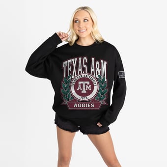 Women's Gameday Couture Black Texas A&M Aggies Oversized Victory Lane Black Label Premium Fleece Sweatshirt