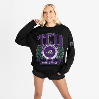 Women's Gameday Couture Black TCU Horned Frogs Oversized Victory Lane Black Label Premium Fleece Sweatshirt
