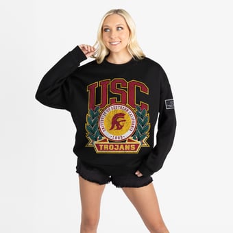 Women's Gameday Couture Black USC Trojans Oversized Victory Lane Black Label Premium Fleece Sweatshirt